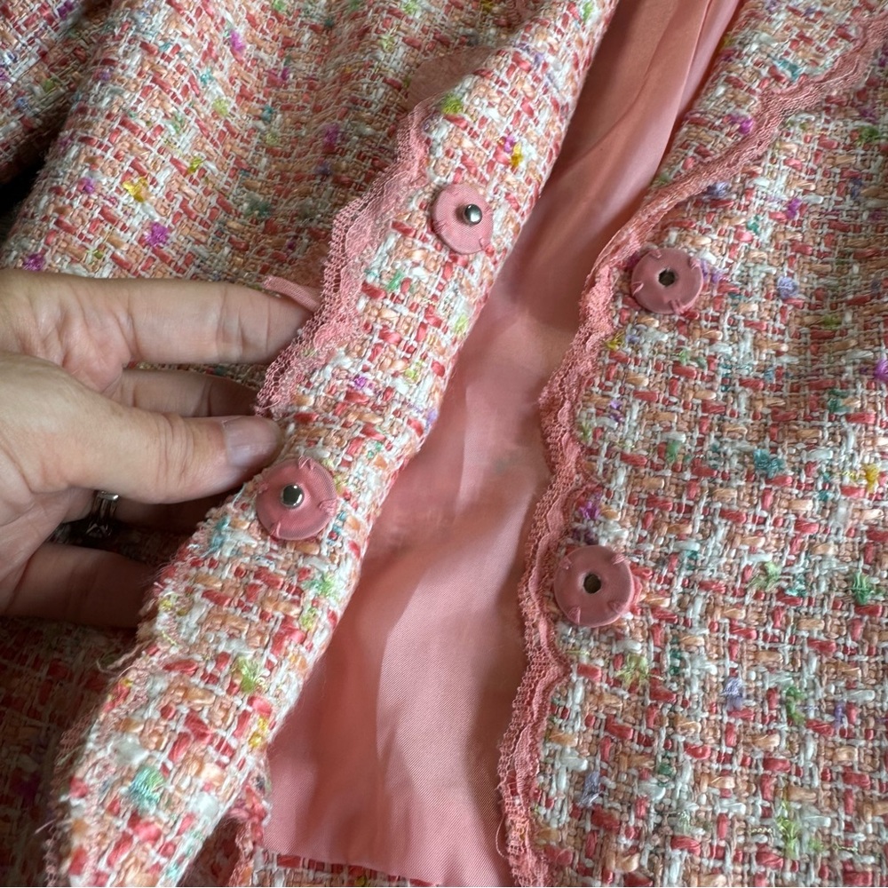 Vintage Pink Woven Knit Tweed Suit Jacket 4 ICE - Picture 8 of 13